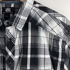 ROCK & REPUBLIC Mens short sleeve button‎ plaid STRETCH Shirt - XL